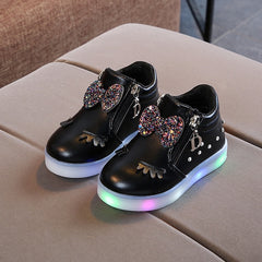 Size 21-30 Children Glowing Sneakers Kid Princess Bow for Girls LED Shoes Cute Baby Sneakers with Light Shoes Krasovki Luminous - shoedesk