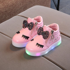 Size 21-30 Children Glowing Sneakers Kid Princess Bow for Girls LED Shoes Cute Baby Sneakers with Light Shoes Krasovki Luminous - shoedesk