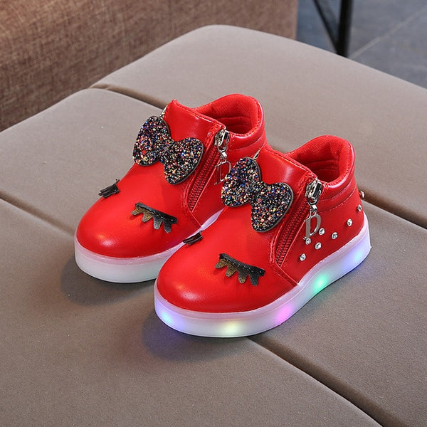 Size 21-30 Children Glowing Sneakers Kid Princess Bow for Girls LED Shoes Cute Baby Sneakers with Light Shoes Krasovki Luminous