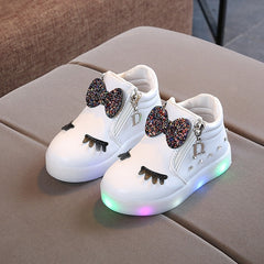 Size 21-30 Children Glowing Sneakers Kid Princess Bow for Girls LED Shoes Cute Baby Sneakers with Light Shoes Krasovki Luminous - shoedesk