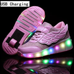 Glowing Sneakers Gold Pink Led Light - shoedesk