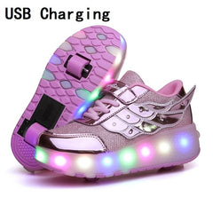 Glowing Sneakers Gold Pink Led Light - shoedesk